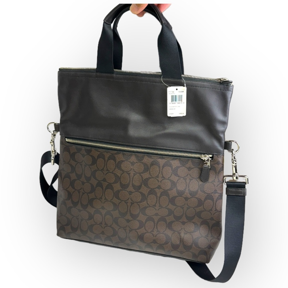 COACH Mens Signature Foldover City Tote 71796 Mahogany Brown New With Tag - Picture 2 of 12